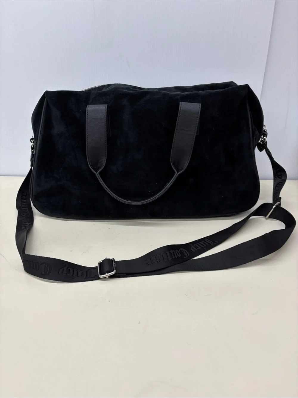Juicy Couture Black Velour Weekender Bag with Pink Bow Charm